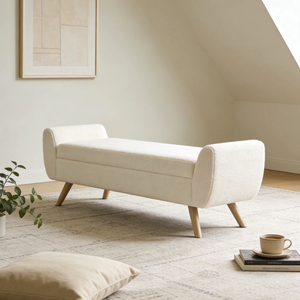 Banc de rangement en fausse fourrure d'agneau crème, tabouret de rangement long avec pieds en <span class=keywords><strong>bois</strong></span> <span class=keywords><strong>et</strong></span> accoudoirs latéraux, multifonctionnel - Product Image 6