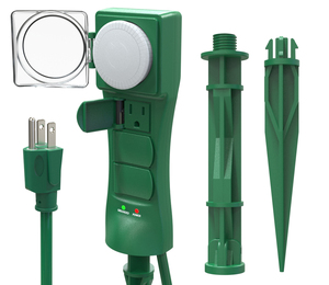 Interruptor Temporizador Mecánico para Exteriores Linsheng con Certificación ETL, Enchufe Estadounidense, 3 Tomas <span class=keywords><strong>de</strong></span> Corriente, <span class=keywords><strong>Regleta</strong></span> <span class=keywords><strong>de</strong></span> Alimentación con Estaca para Jardín - Product Image 1