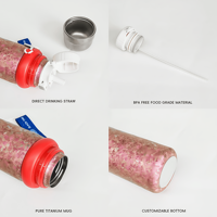 Tumbler Titanium Murni 17oz Dinding Ganda Bebas BPA Tutup Lipat Satu Tekan Anti Bocor Sedotan Tetap 500ml Retensi Panas 12 Jam Tali Pegangan