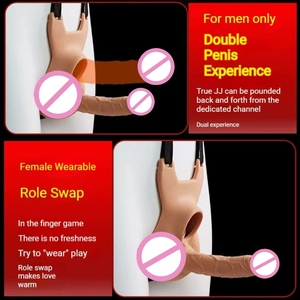 Dildo penetrasi ganda anal plug vibrator strap-on untuk pria pasangan dewasa dengan desain ergonomis untuk penggunaan <span class=keywords><strong>penis</strong></span> dan vagina - Product Image 5