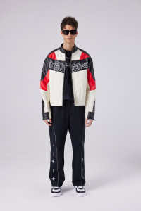 تصميم عارضة عالية الجودة التطريز الأسود والأحمر بو الجلود سترة الرجال البريدي حتى سترة - Product Image 2