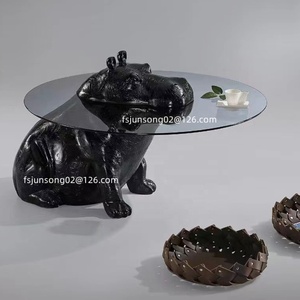 JS N8107 muebles de arte hipopótamo forma Base <span class=keywords><strong>Centro</strong></span> <span class=keywords><strong>mesa</strong></span> de <span class=keywords><strong>centro</strong></span> vidrio templado Animal <span class=keywords><strong>mesa</strong></span> <span class=keywords><strong>baja</strong></span> para salón de oficina - Product Image 3