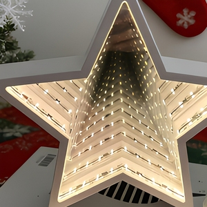 Neonawall Source Factory Specchio <span class=keywords><strong>Infinito</strong></span> a LED su Misura, Effetto Tunnel 3D, Neon Star Festival, Ingrosso, Bianco Caldo Dimmerabile - Product Image 2