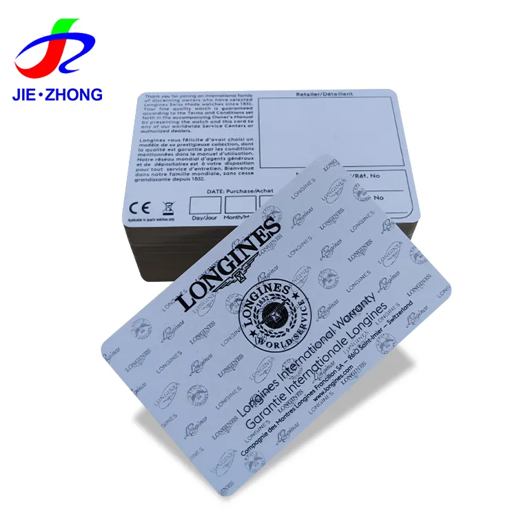 High Quality Printing Custom PVC Plastic Business Watch Authentication Warranty Card