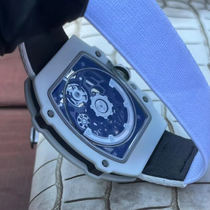 Luxury Ultra-Thin RM67-02 Mechanical <b>Watch</b> Blue-White Composite Fiber <b>Skeleton</b> Dial Tonneau Design Unisex <b>Automatic</b> Rubber New - Product Image 4