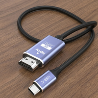 Kabel Adaptor USB-C ke HDMI 8K60Hz Berlapis Emas dengan Jaket PVC Kepang untuk Monitor Komputer Laptop Proyektor