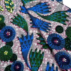 Tissu en satin ciré en stock, motif feuille <span class=keywords><strong>plume</strong></span>, écharpe en coton doux, tissu africain imprimé ciré, 100% cire véritable, tissu Ankara - Product Image 2