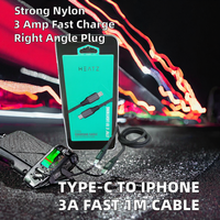Câble de charge rapide Type-C iPhone 3A 1M en nylon à angle droit pour téléphones portables, batteries externes, écouteurs, montres connectées, blindage tressé
