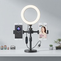 Ring Light Mini 6-Inci Laris 2026, Portabel Tahan Air, Penjepit Dudukan Ponsel Ganda untuk Siaran Langsung