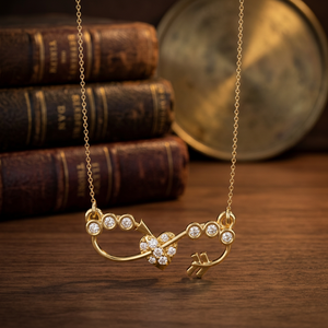 Collar con Colgante de Llave de Moissanita de Oro de 18K Vintage, Corte Brillante Redondo, Engaste de Garras, Diseño de Infinito, Corazón y Flecha, Unisex, Uso Diario - Product Image 1