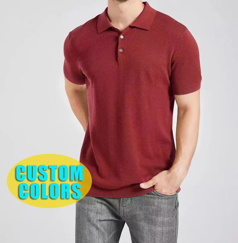 2022 FAshion Men's Short Sleeve T-shirt Summer Waffle Knit Polo Tshirts 100% Cotton Men's Polo Shirt Custom Color LOGO