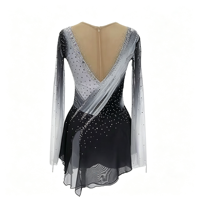 Robe de patinage artistique à paillettes dégradées, manches longues, dos ouvert, costume de compétition de patinage sur glace