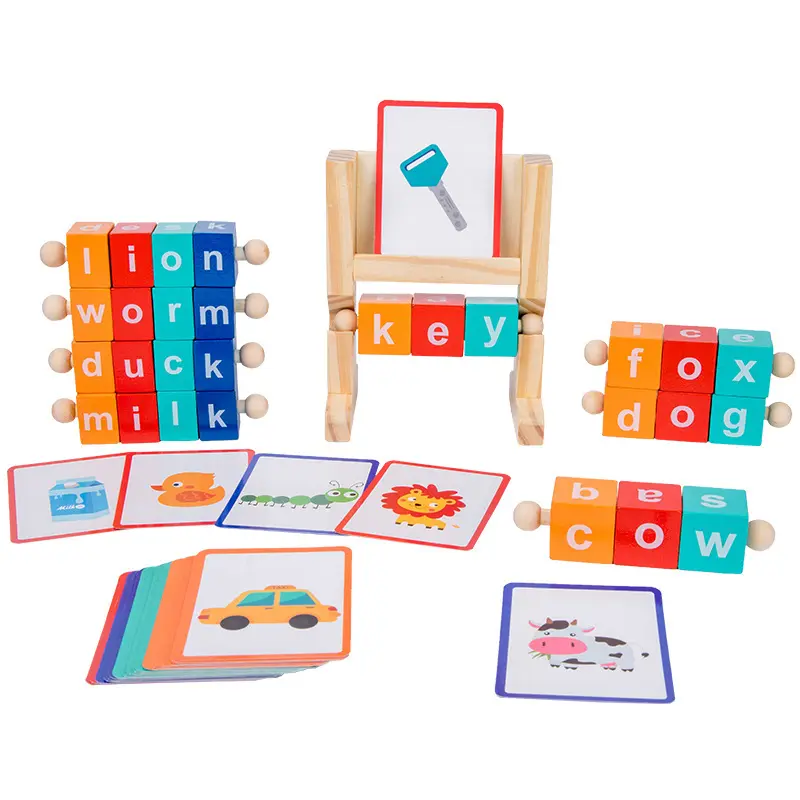 Éducation précoce Blocs de lecture en bois tournant Rotation Lettre Puzzle Orthographe Mots Jeu Exercice Pratique Cerveau Mémoire Rack Jouet