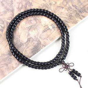 Pulsera de madera de ébano con 108 cuentas en forma de barril de 5x6 mm, cuentas de oración budistas, joyería unisex de estilo chino - Product Image 4