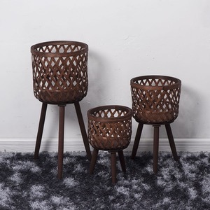 Nordic Rattan Flower <b>Pots</b> Wooden Stand Indoor Planters Manual Weaving Home Decor Minimalist Style - Product Image 4