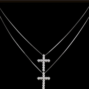 Luxurious Silver <b>Cross</b> <b>Necklace</b> <b>for</b> <b>Women</b> Sparkling with Shiny Moissanite Crystals <b>For</b> Daily Wear Special Occasions Gift - Product Image 3