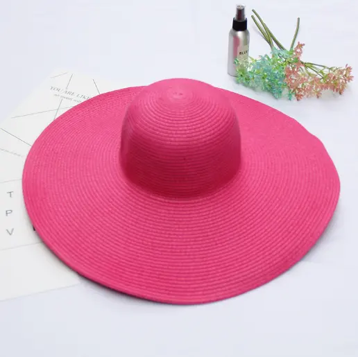 China Supplier Hot Sale Holiday Sun Rose Red Pink Oversized Straw Hat Manufacturer