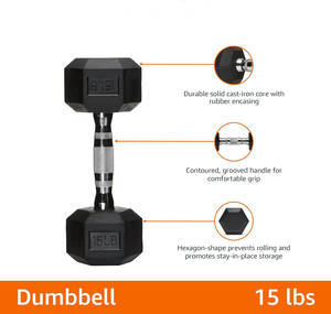 Haltères hexagonaux en caoutchouc OEM de haute qualité, 10 kg à 50 kg, équipement d'exercice populaire, vente chaude - Product Image 3