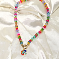 Collier Bohème Coloré Plaqué Or avec Perles pour Femme, Chaîne Ras du Cou Arc-en-ciel d'Été, Pendentif Crabe Style Océan, Accessoires