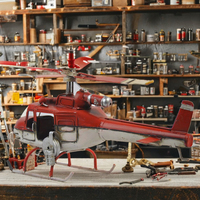 Modèle d'hélicoptère rétro rouge 35 cm, figurine d'avion en métal, artisanat en fer, fait main, imprimé vintage, décoration d'intérieur, objet de collection