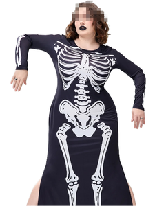 Costume d'<span class=keywords><strong>Halloween</strong></span> Crâne de Fantôme Effrayant à Capuche Sexy à Manches Longues pour Femmes, Combinaison Barboteuse Robe Inclus Enfants - Product Image 5