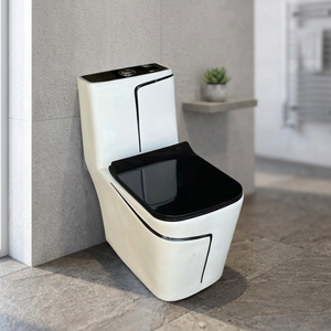 มาตรฐาน ovs Ada ที่ทันสมัยแบบชิ้นเดียวติดตั้งบนพื้นห้องน้ำเซรามิก siphonic WC ที่คลุมที่นั่งสีดำสำหรับห้องน้ำ - Product Image 4
