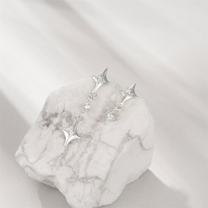 ROXI Pendientes de Plata de Ley 925 con Borlas Largas y Cortas Irregulares y Estrella de Cuatro Puntas - Product Image 5
