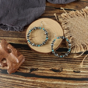 Collares y Pendientes Estilo Vaquera Occidental Clásica, Collares de Perlas <span class=keywords><strong>Navajo</strong></span> con Cadena de Cuentas Retro para Mujer - Product Image 6