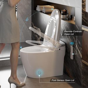 Toilette intelligente en céramique avec <span class=keywords><strong>pompe</strong></span> de chasse d'eau sans réservoir, capteur de pied automatique, siège chauffant, sécheur, lumière nocturne numérique, distributeur de mousse nettoyante - Product Image 6