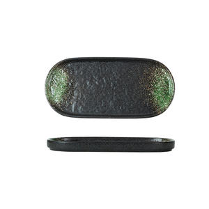 Assiettes à <span class=keywords><strong>sushi</strong></span> ovales noires créatives de 9 pouces Plateau à <span class=keywords><strong>sushi</strong></span> en pierre japonaise Assiette rectangulaire en porcelaine - Product Image 5