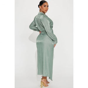 Robe à manches longues, col en V, à lacets, avec revers fendu et détails en dentelle, modèle tendance - Product Image 6