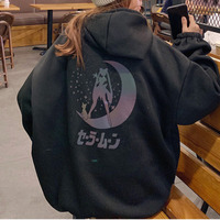 Sudadera con capucha informal para mujer, de gran tamaño, reflectante, con bolsillos grandes, de Anime, Sailor Moon, iluminada, con hombro caído