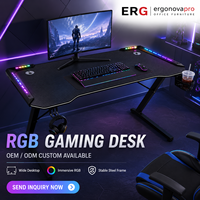 Ergonova RGB Gaming Desk with LED Lights Carbon Fiber Surface Storage Z-shaped Computer Table OEM Custom E-Sports Desk