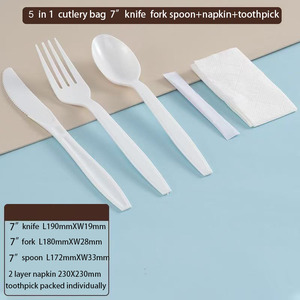 MOQ 50Sets 7 "Einweg besteck Set 5 in 1 Imbiss löffel Messer Gabel Serviette Zahnstocher Set 7 Zoll Take-out Besteck Sets - Product Image 6