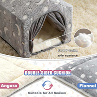 Lit-tente chaud et fermé pour chats et petits chiens, nid douillet en flanelle double couche avec boucle en bois, installation en 3 secondes