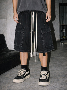 Pantalones Cortos <span class=keywords><strong>de</strong></span> Mezclilla <span class=keywords><strong>de</strong></span> Alta Calidad para <span class=keywords><strong>Hombre</strong></span>, Estilo Hip Hop, Vintage, Cintura Media, Diseño Lavado, Holgados, Tipo Cargo - Product Image 2
