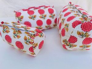 Handmade Quilted Cotton Wash Bag Block Print Embroidered Cosmetic Toiletry Travel Accessory | Large Medium and <b>Small</b> - Product Image 3