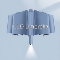 Parapluie publicitaire LED pliable à trois sections avec lampe torche LED, cadre renforcé à double nervure, ouverture automatique inversée, portable