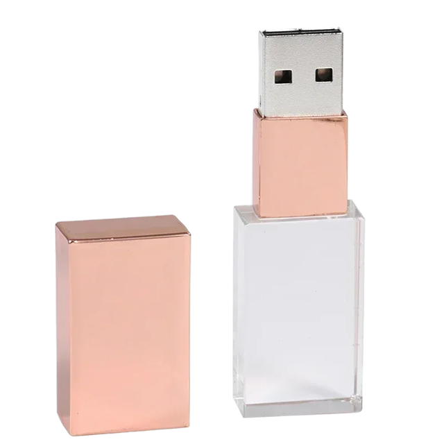 Custom Logo Crystal USB Stick New 2.0 Metal Products Transparent Glass 3D Printed Logo USB Flash Drive for Wedding Office School
