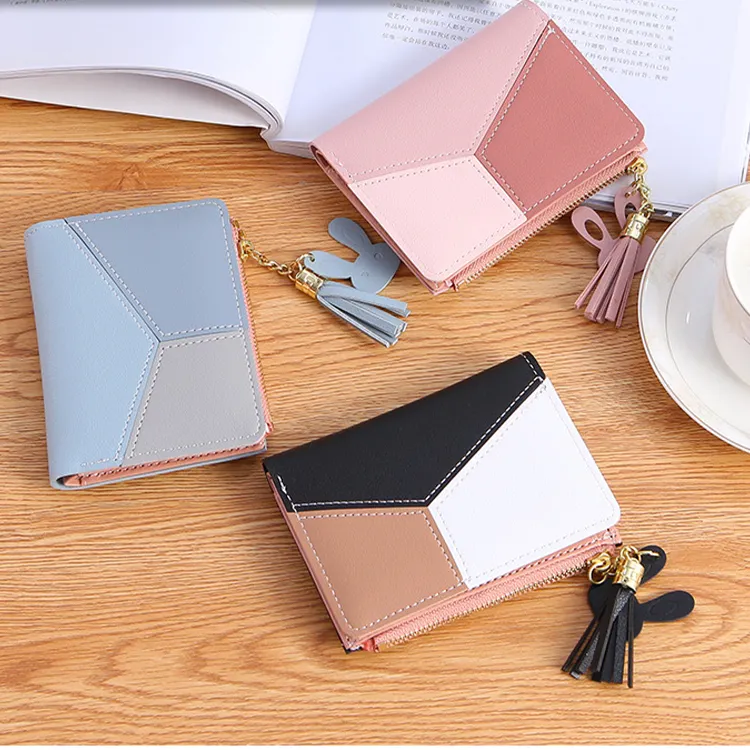 अनुकूलित सस्ते Minimalist छोटे लघु मिनी प्यारा स्लिम चमड़े के पर्स लड़कियों लघु जेब कार्ड धारक