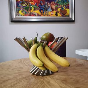 Grand porte-fruits orange en argent, corbeille à fruits moderne en acier inoxydable, panier de cuisine - Product Image 4