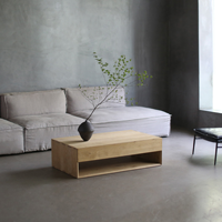 Table basse Wabi Sabi en chêne massif, rectangulaire, avec étagère ouverte, pour boutique et détaillant