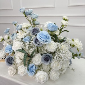 Décoration de cérémonie de mariage en gros DKB, allée fleurie luxuriante, arrangement floral en soie rose bleu poussiéreux et blanc de 60 cm - Product Image 5