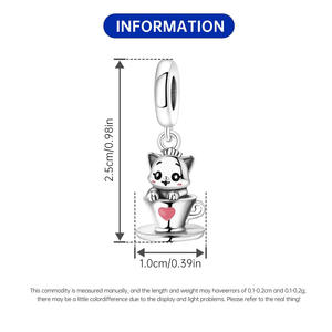 Pendentif tasse à café chaton en cuivre blanc, nouveau style, mignon, tendance, polyvalent, pour bracelet DIY, bijoux et accessoires pour femmes - Product Image 3