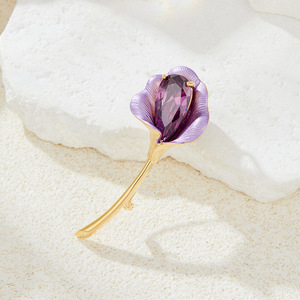 Calla Lily Brooch Pink Flower Pin Zinc Alloy Bezel Setting Women's Gift Jewelry - Product Image 4