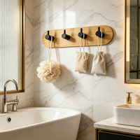 Crochets muraux autocollants en métal et bambou, porte-manteau, organisateur de vêtements pour salle de bain et salon