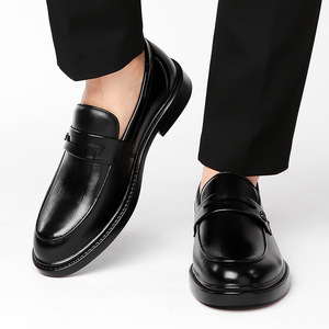 Mocasines de Cuero para Hombre con Punta Redonda, Suela de Goma para Aumentar la Altura, Zapatos de Vestir para Boda, Color Sólido, Forro de Cuero Genuino - Product Image 4