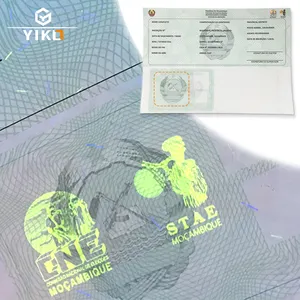 Tasarım ulusal güvenlik filigran kağıt baskı bilet UV fiber Logo baskı Film laminat kağıt kart yapımı