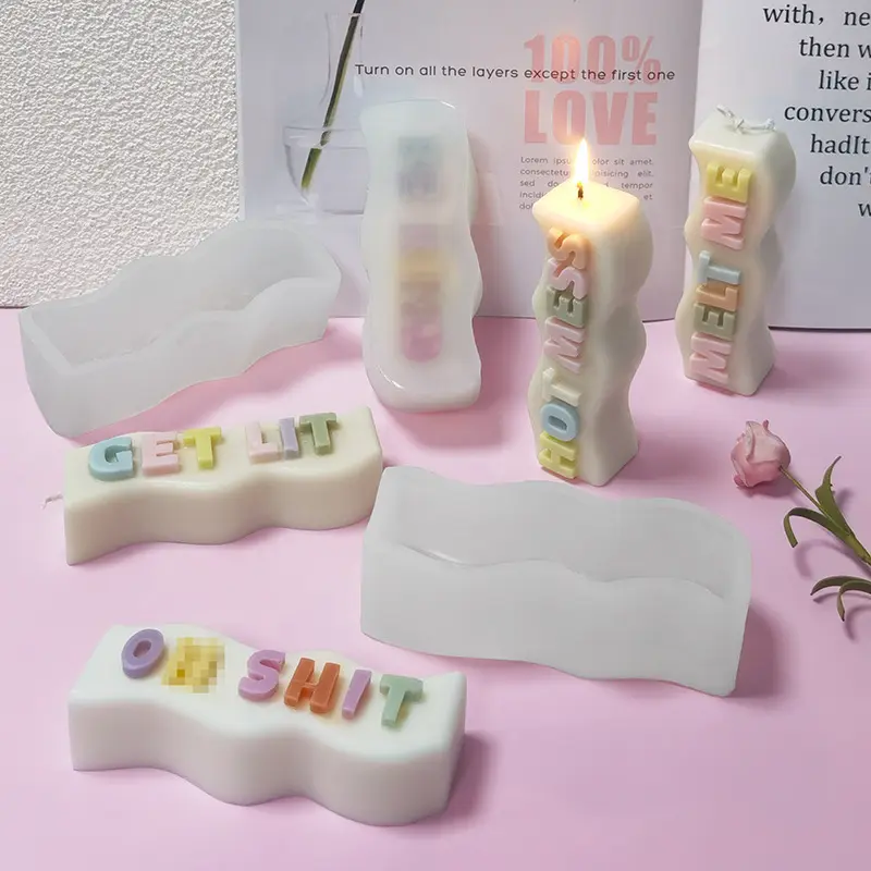 Molde de silicone para velas, molde para decoração de bolos, ferramentas de cozimento, slogan, feliz aniversário, feliz natal, letras