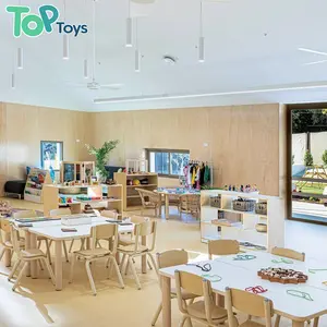 Mesa de estilo australiano para niños, muebles de guardería baratos para guardería, silla apilable de diseño, muebles de madera para escuela